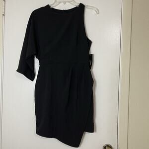 NEW! Lulus One sleeve black cocktail mini asymmetrical dress size Small